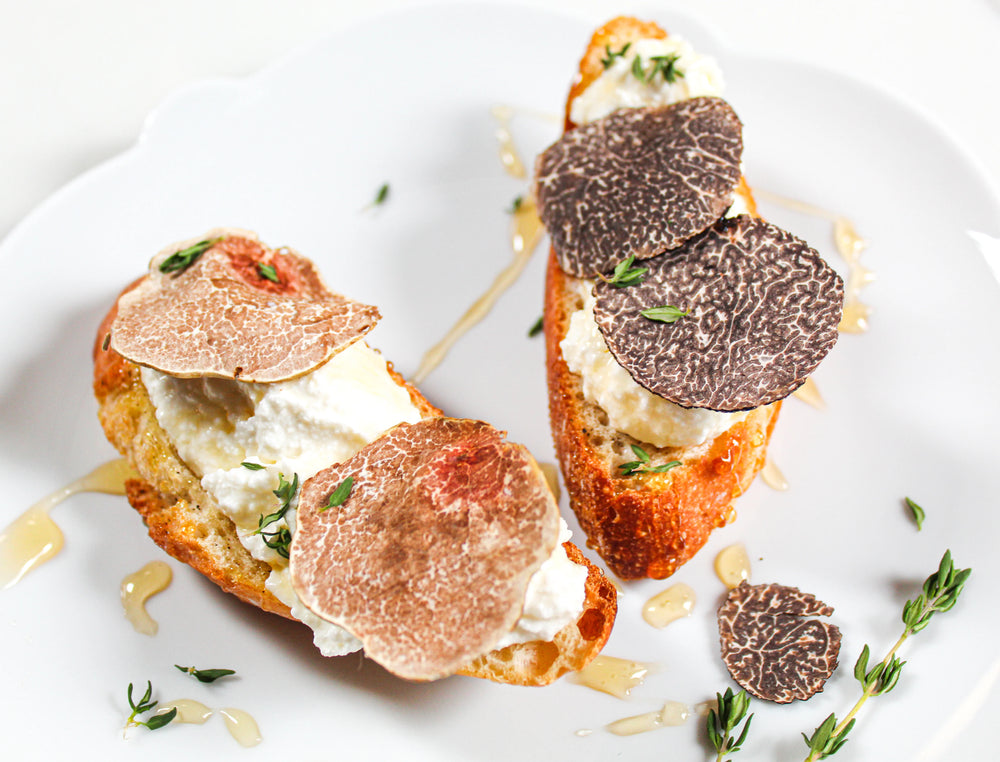 bread topped with ricotta, truffle and honey 